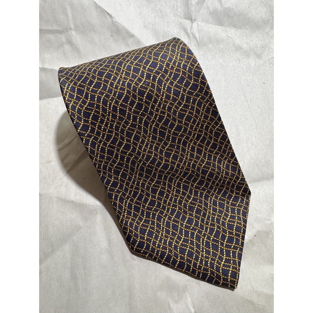 GUCCI Men's Brown 100% Silk Geometric Pattern Tie Made in Italy 58"x3.75"